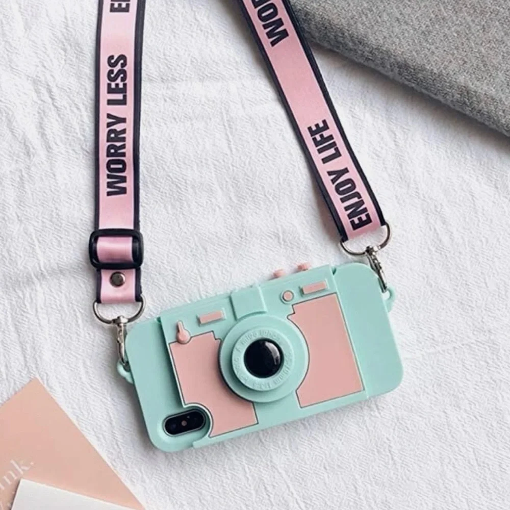 UnnFiko Wallet Case for iPhone 7 Plus/8 Plus Cute Camera Design with Strap NWOT